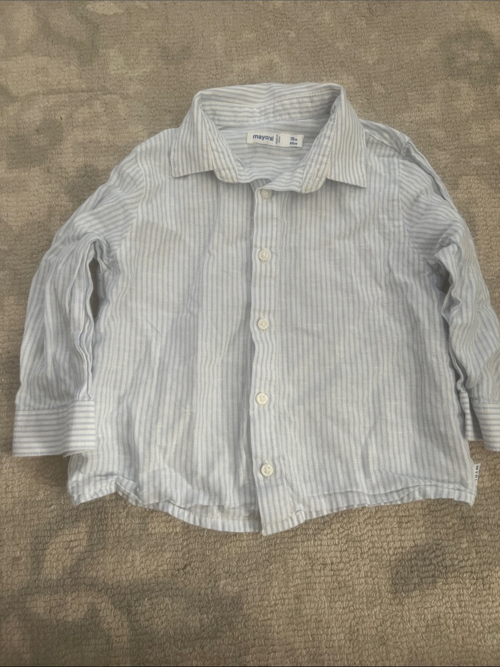 Mayoral Pale Blue and White Striped Button-Down Shirt